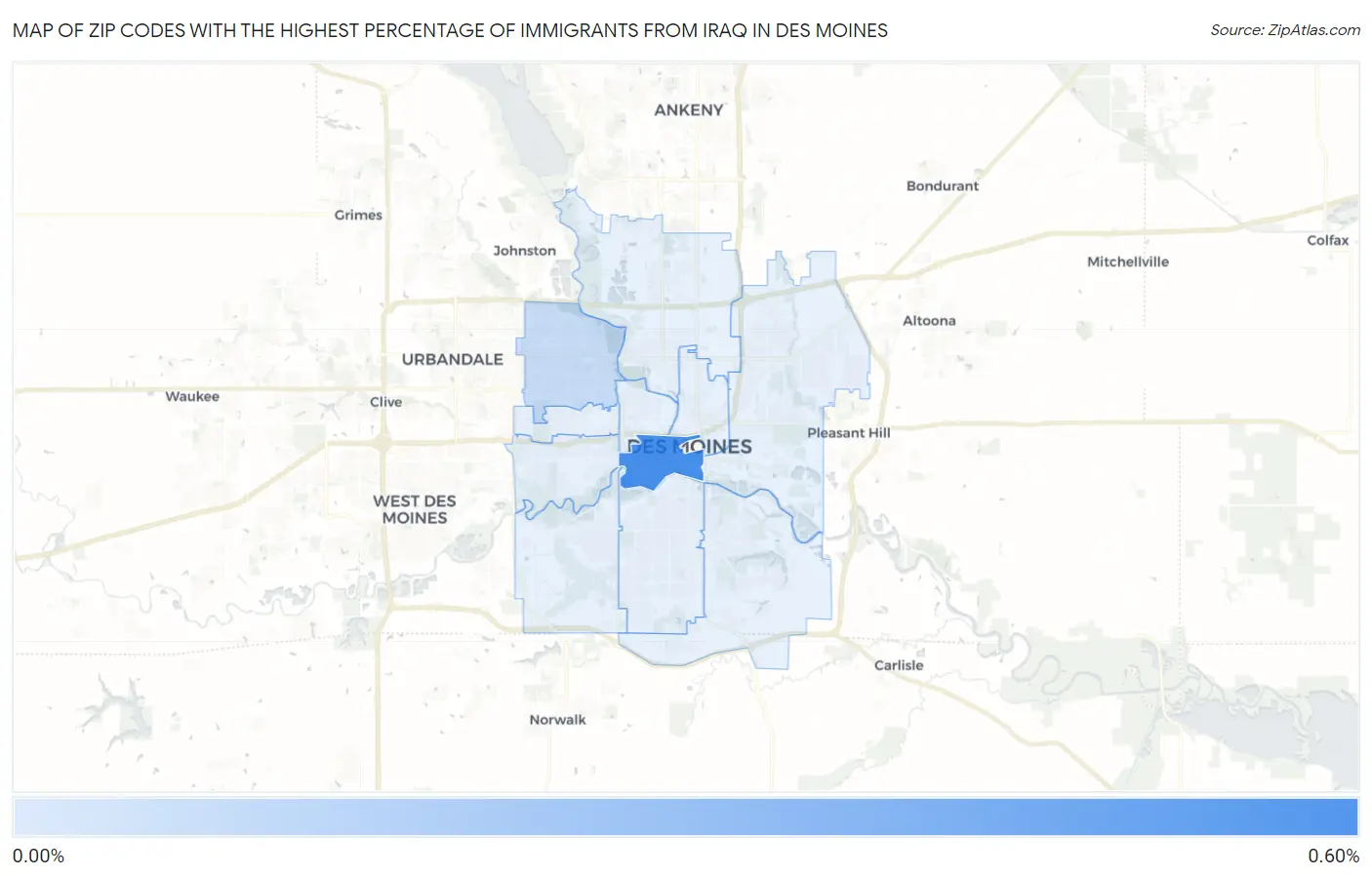 Zip Codes with the Highest Percentage of Immigrants from Iraq in Des Moines Map