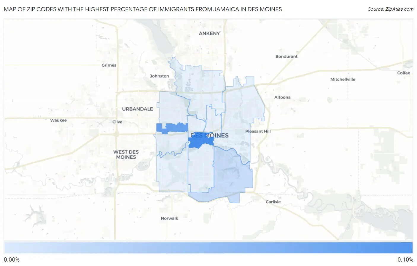 Zip Codes with the Highest Percentage of Immigrants from Jamaica in Des Moines Map