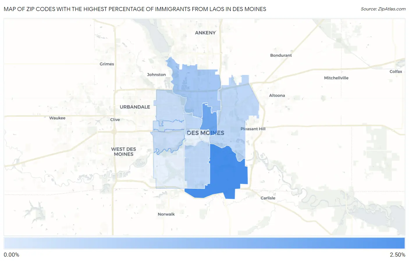 Zip Codes with the Highest Percentage of Immigrants from Laos in Des Moines Map