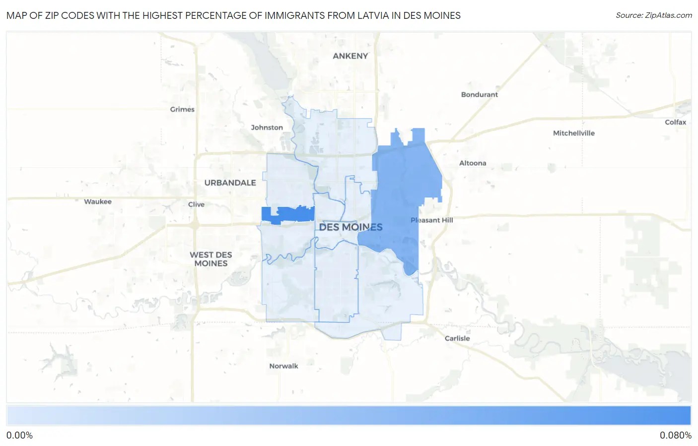Zip Codes with the Highest Percentage of Immigrants from Latvia in Des Moines Map