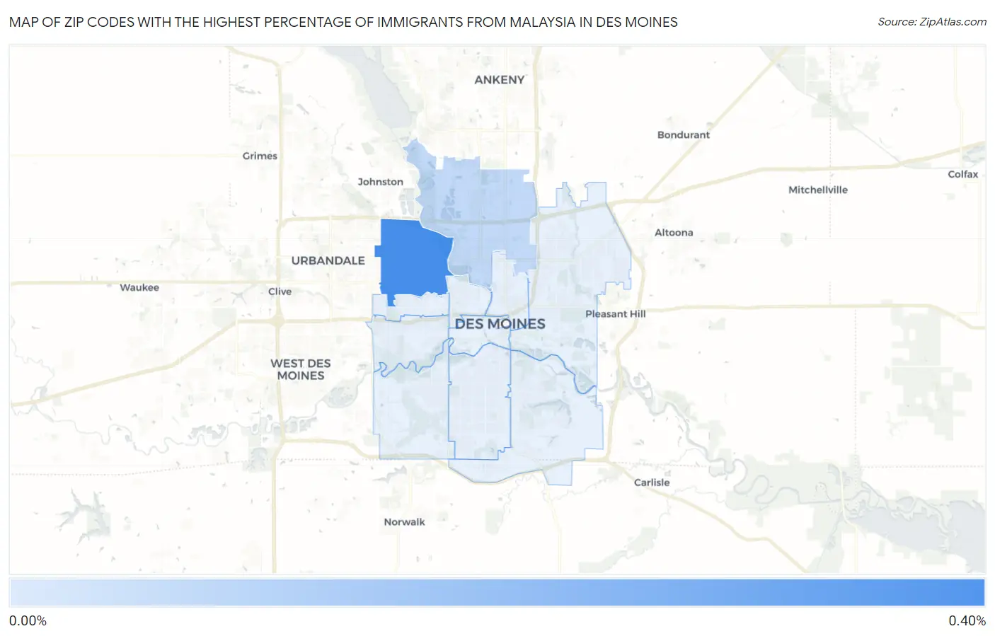 Zip Codes with the Highest Percentage of Immigrants from Malaysia in Des Moines Map