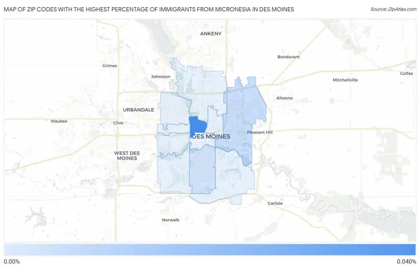 Zip Codes with the Highest Percentage of Immigrants from Micronesia in Des Moines Map