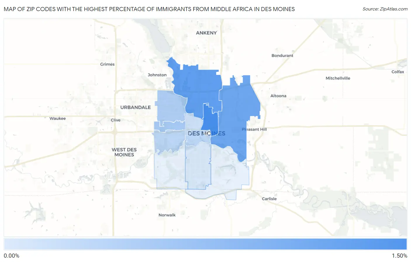 Zip Codes with the Highest Percentage of Immigrants from Middle Africa in Des Moines Map
