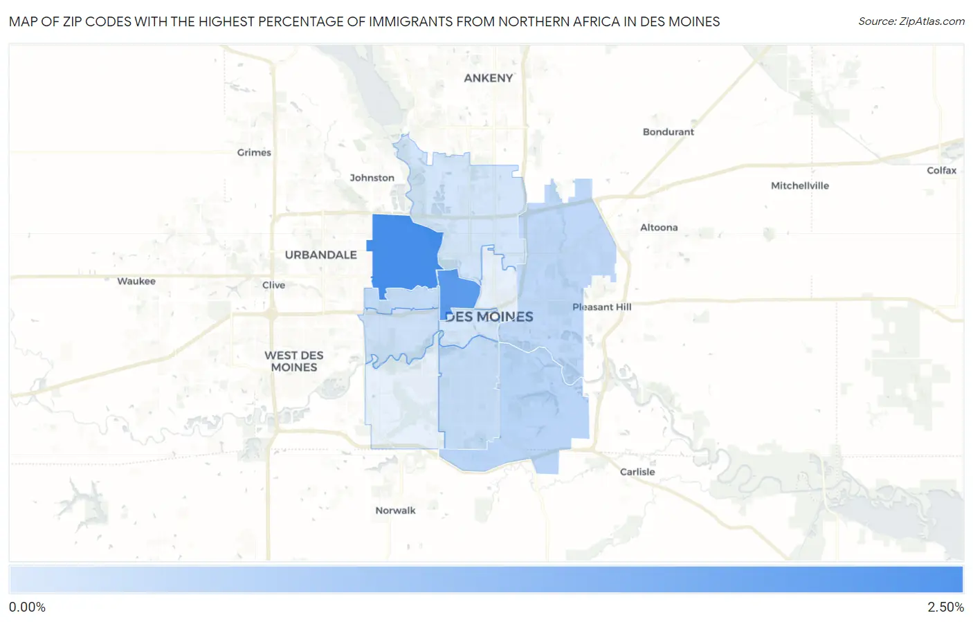 Zip Codes with the Highest Percentage of Immigrants from Northern Africa in Des Moines Map