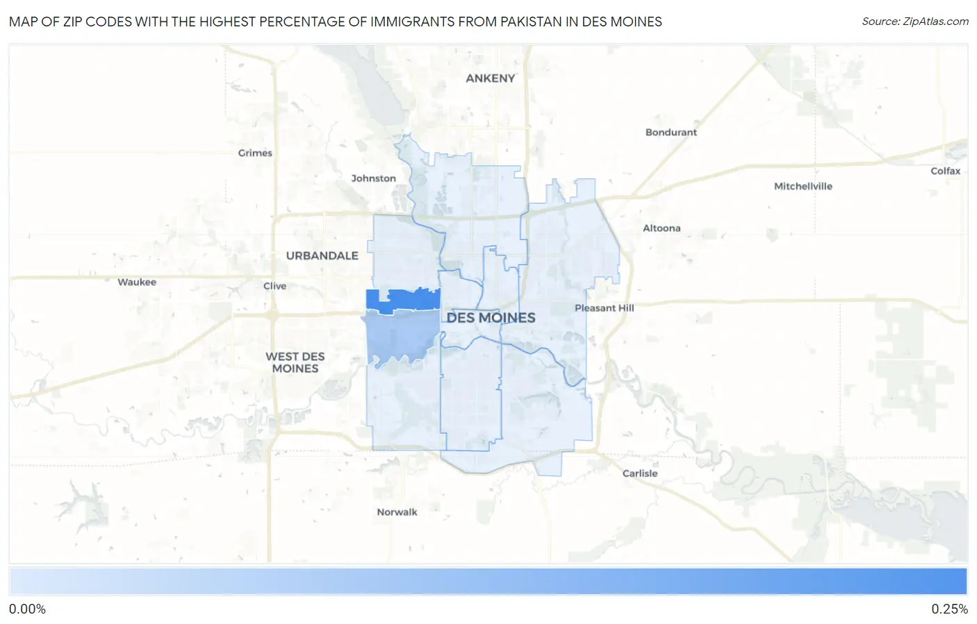 Zip Codes with the Highest Percentage of Immigrants from Pakistan in Des Moines Map