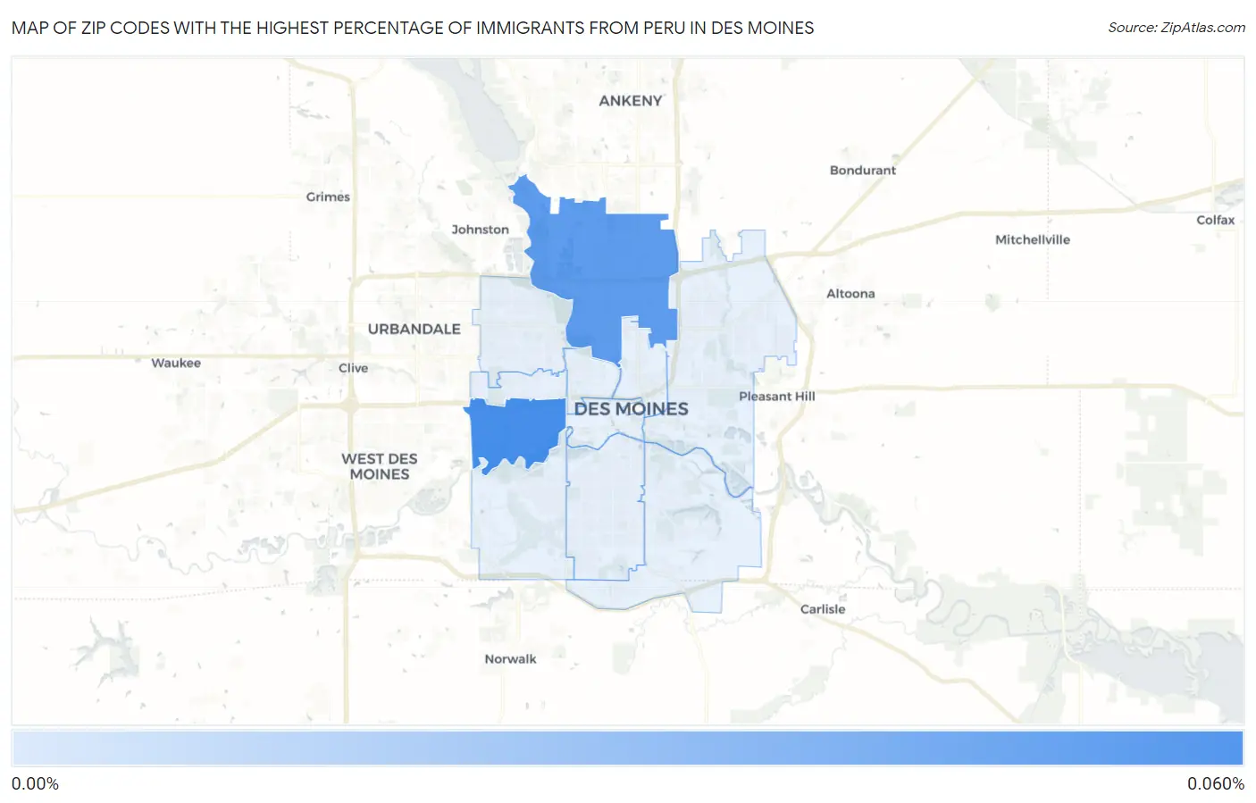 Zip Codes with the Highest Percentage of Immigrants from Peru in Des Moines Map