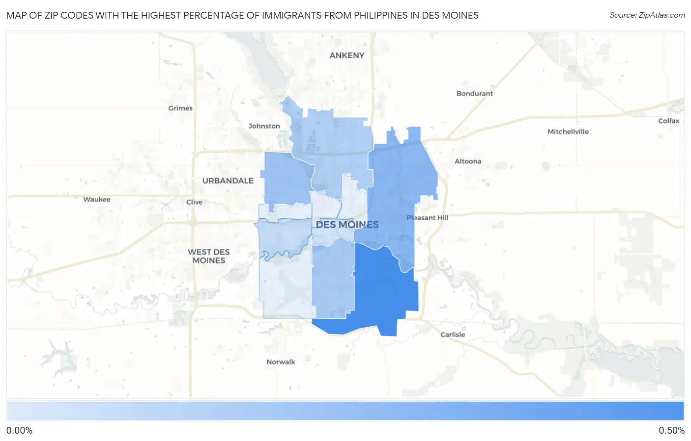 Zip Codes with the Highest Percentage of Immigrants from Philippines in Des Moines Map