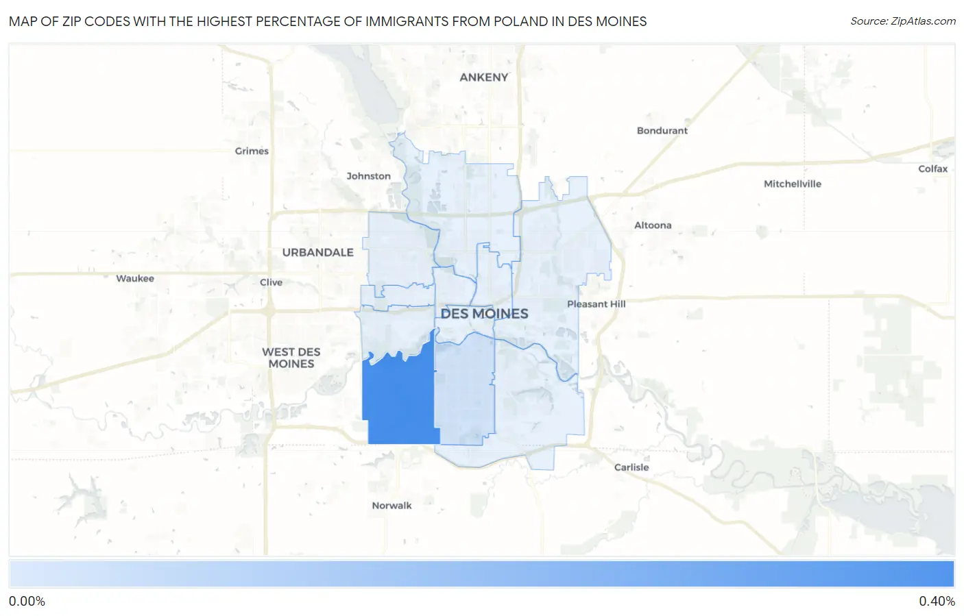 Zip Codes with the Highest Percentage of Immigrants from Poland in Des Moines Map