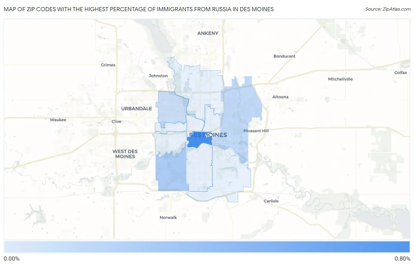 Zip Codes with the Highest Percentage of Immigrants from Russia in Des Moines Map