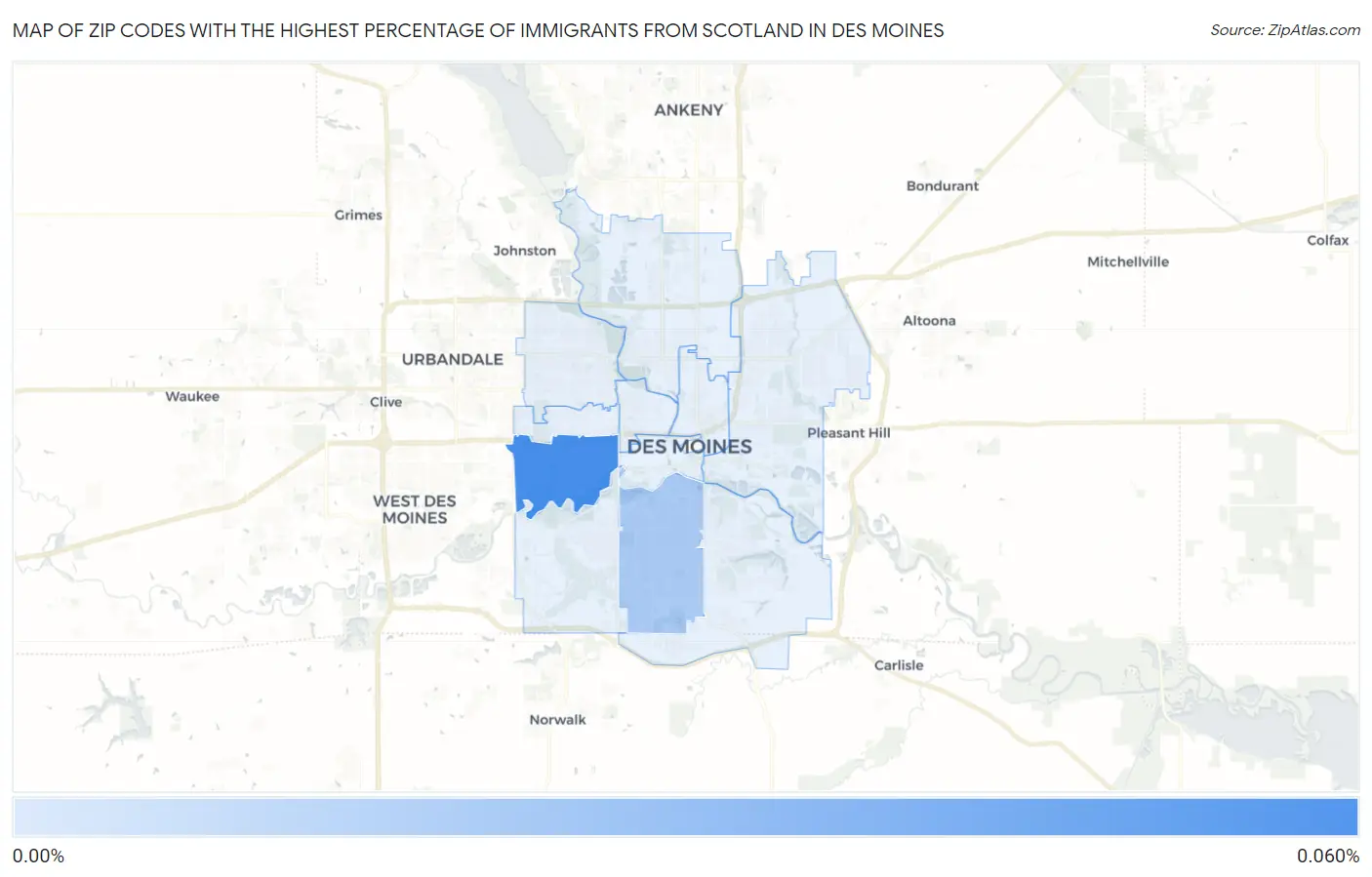 Zip Codes with the Highest Percentage of Immigrants from Scotland in Des Moines Map