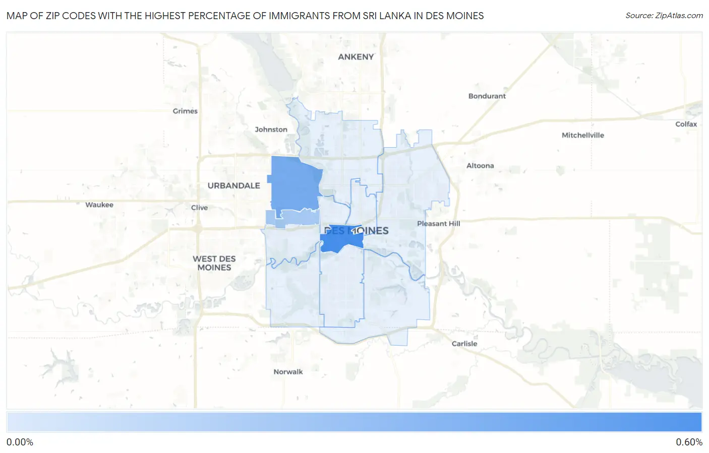 Zip Codes with the Highest Percentage of Immigrants from Sri Lanka in Des Moines Map