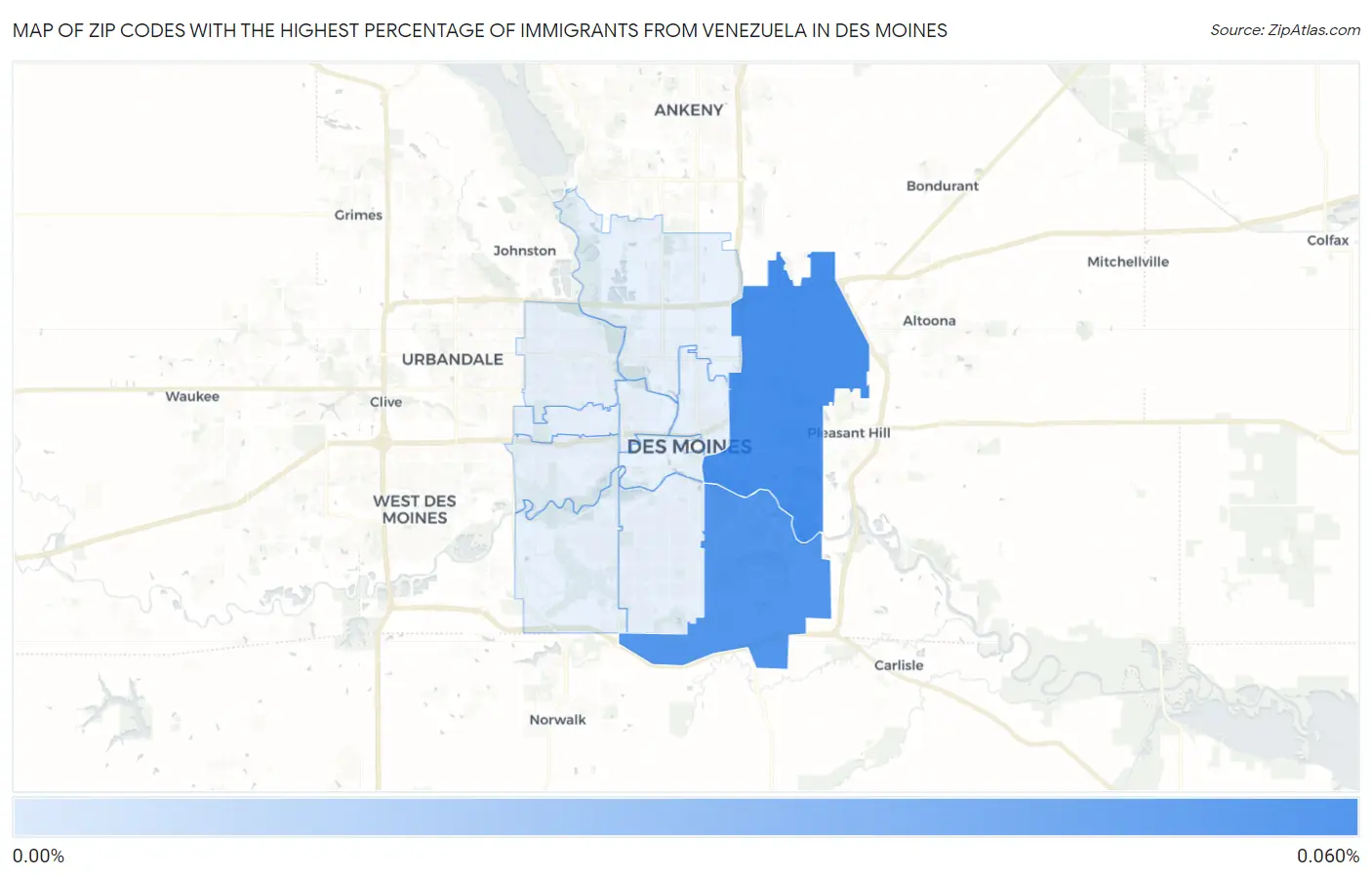 Zip Codes with the Highest Percentage of Immigrants from Venezuela in Des Moines Map