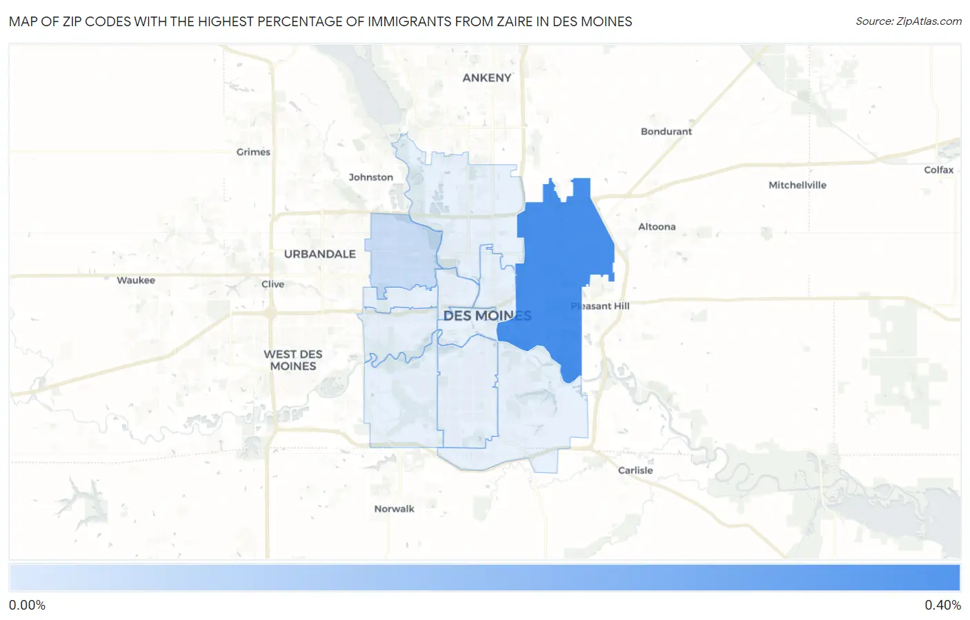 Zip Codes with the Highest Percentage of Immigrants from Zaire in Des Moines Map