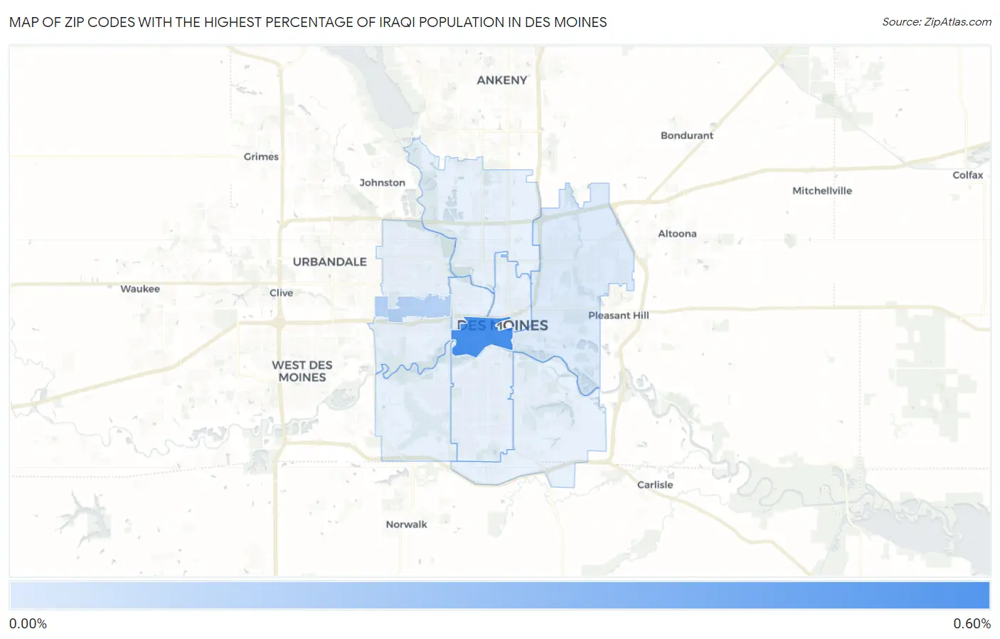 Zip Codes with the Highest Percentage of Iraqi Population in Des Moines Map