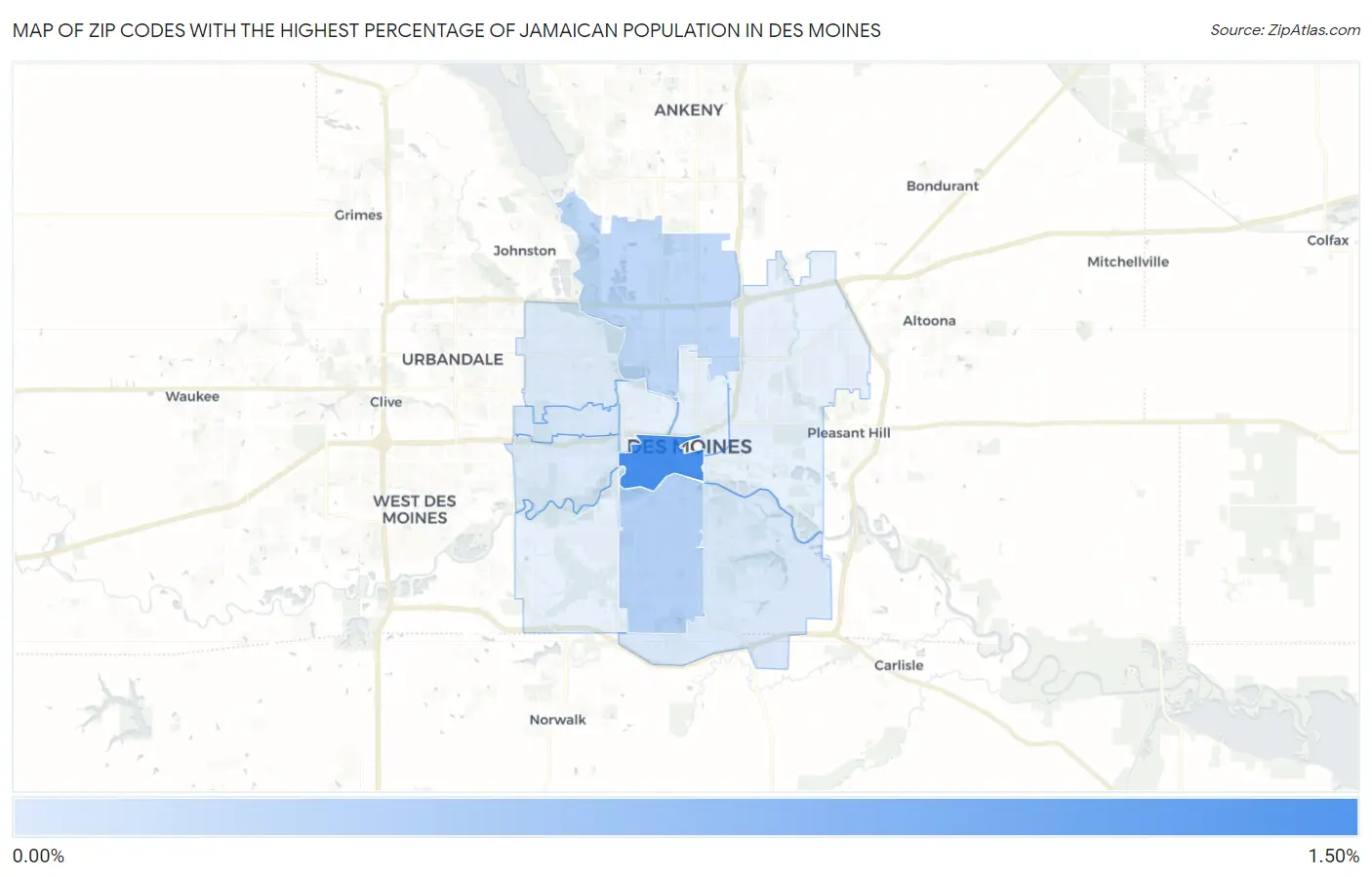 Zip Codes with the Highest Percentage of Jamaican Population in Des Moines Map