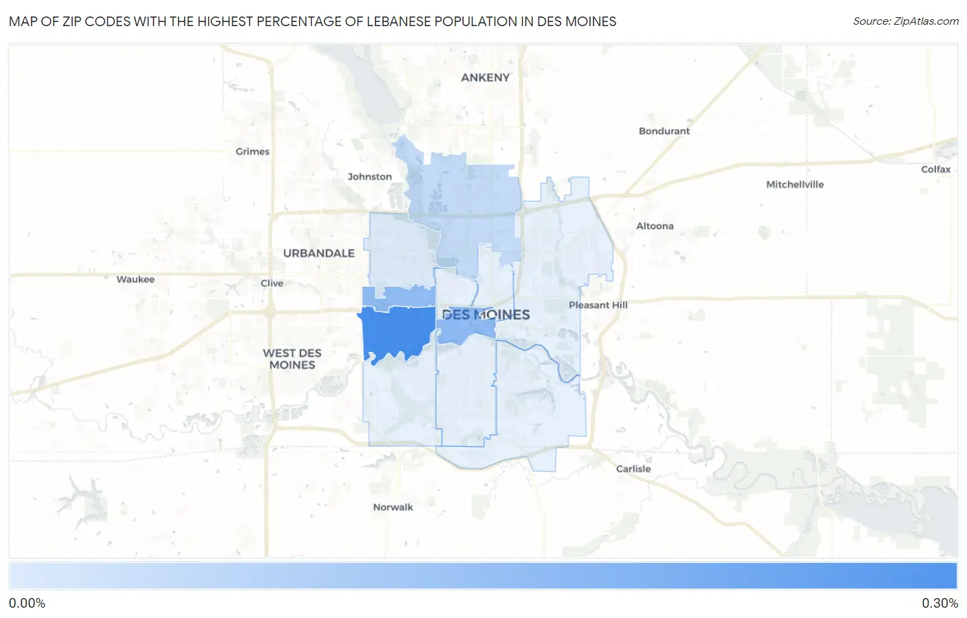 Zip Codes with the Highest Percentage of Lebanese Population in Des Moines Map