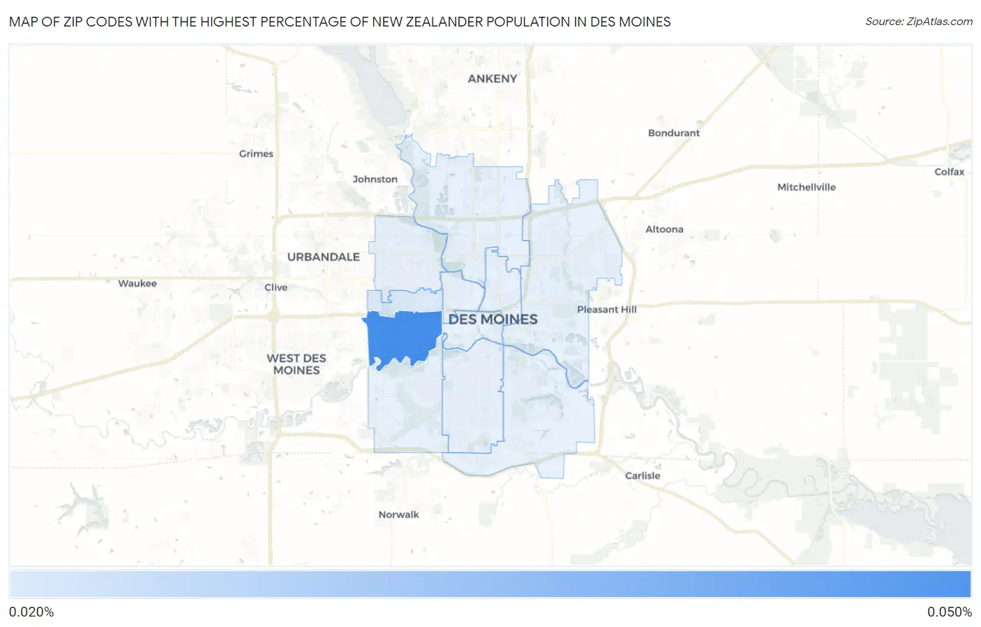 Zip Codes with the Highest Percentage of New Zealander Population in Des Moines Map