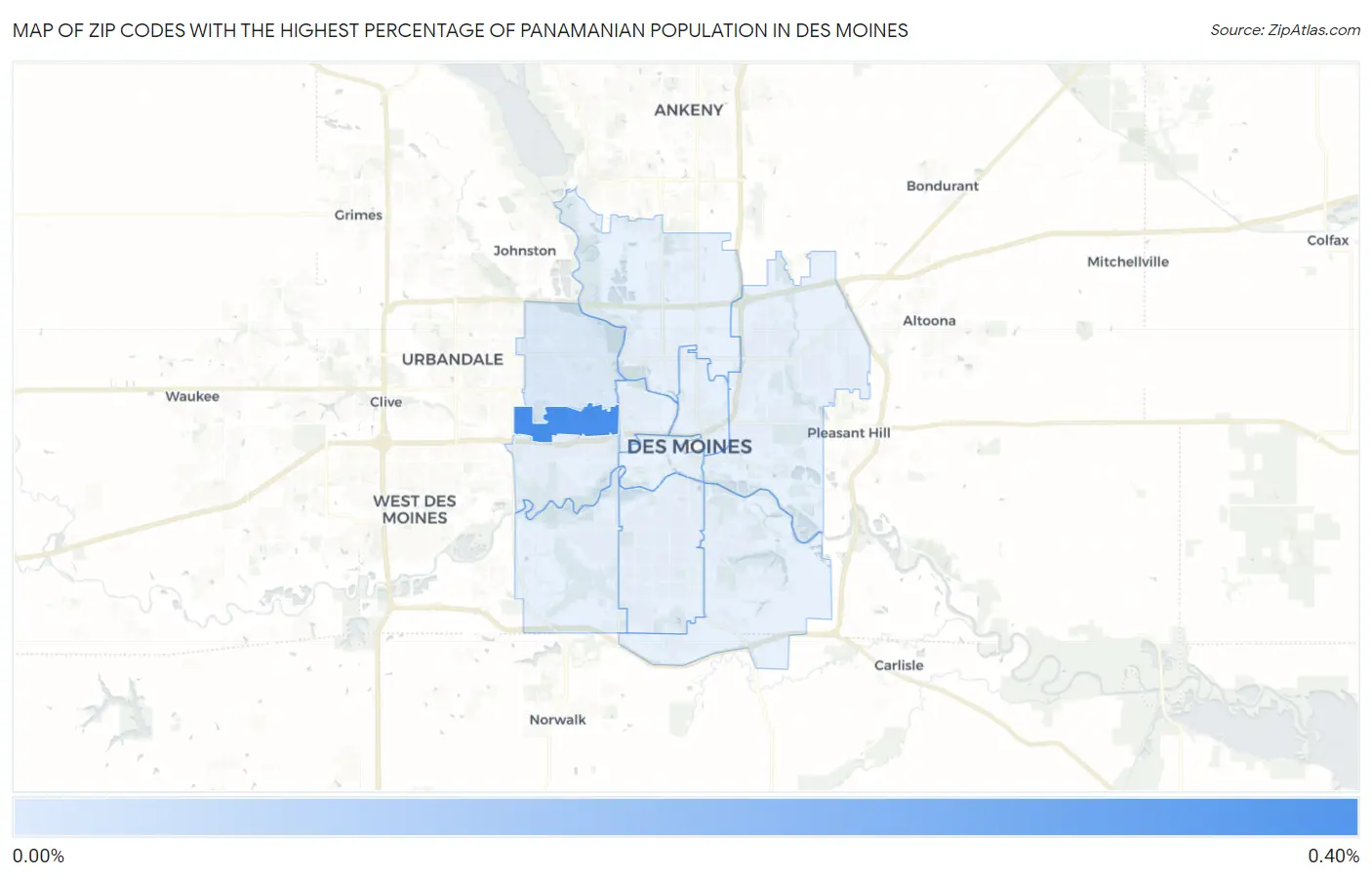 Zip Codes with the Highest Percentage of Panamanian Population in Des Moines Map