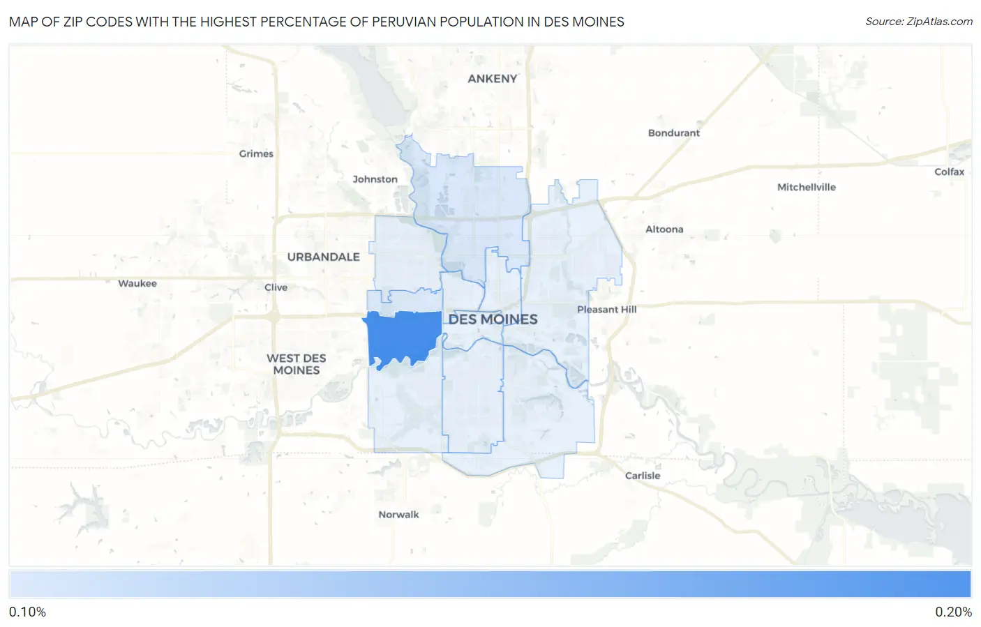 Zip Codes with the Highest Percentage of Peruvian Population in Des Moines Map