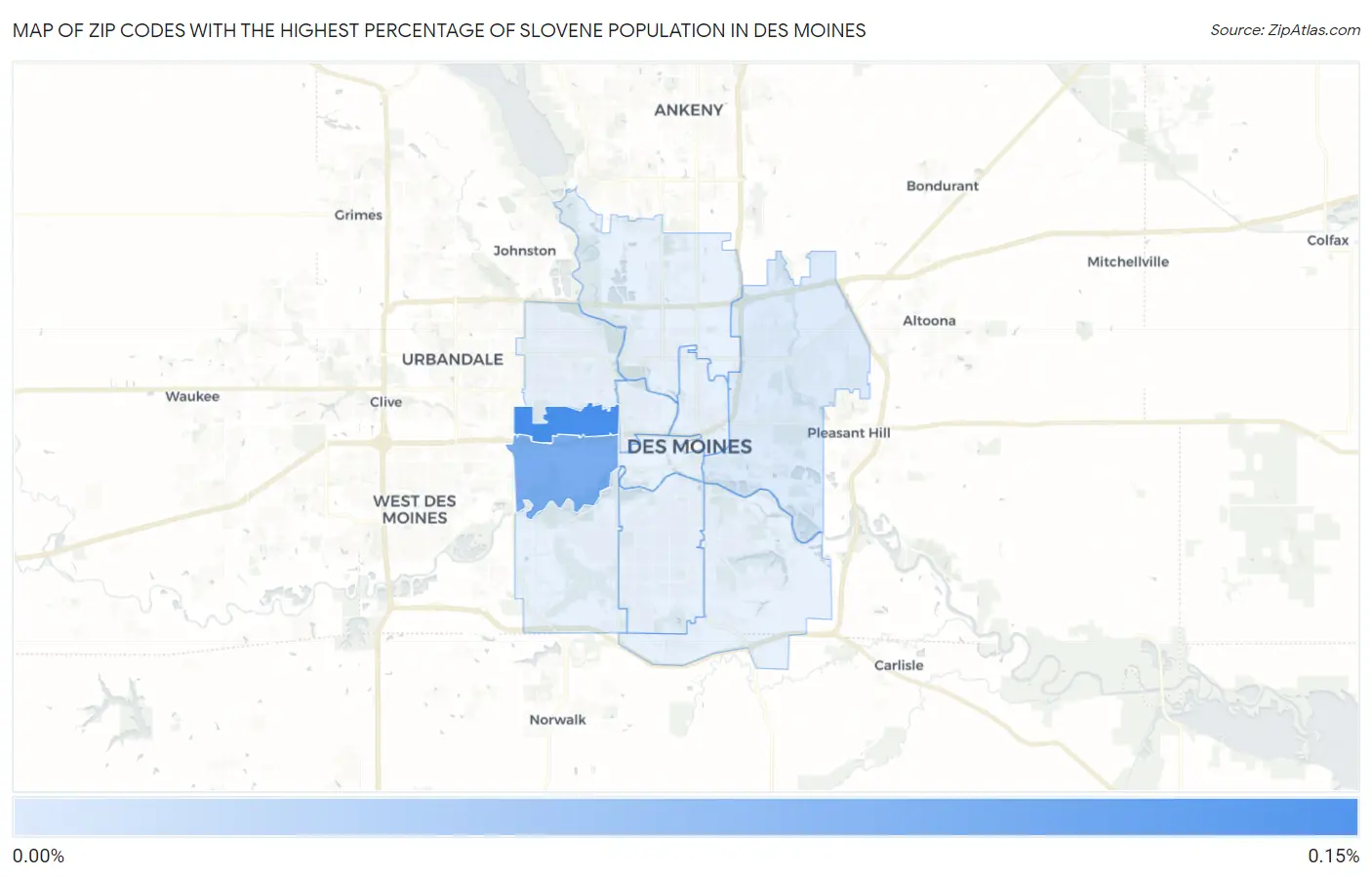 Zip Codes with the Highest Percentage of Slovene Population in Des Moines Map