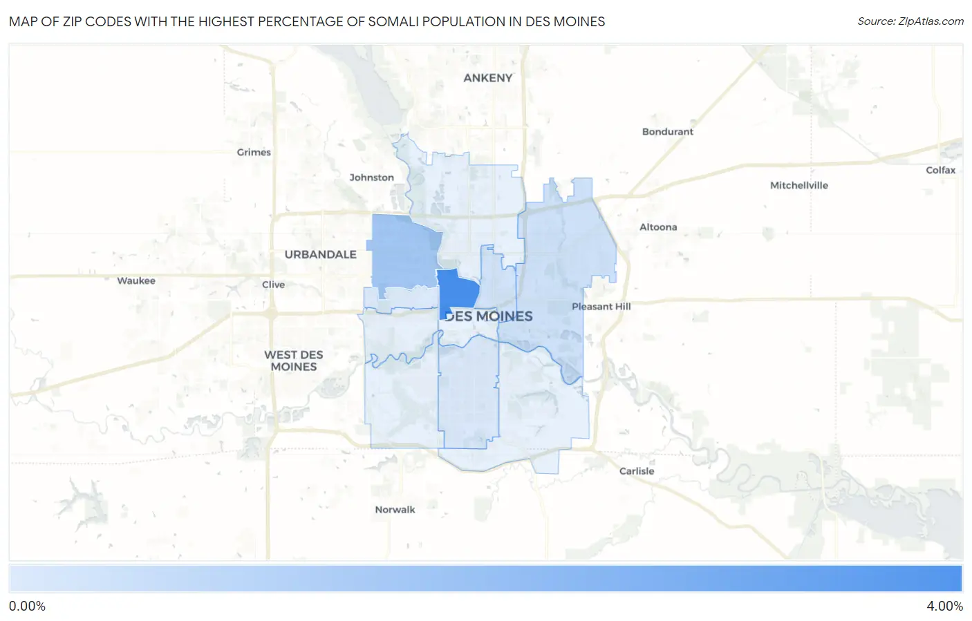 Zip Codes with the Highest Percentage of Somali Population in Des Moines Map