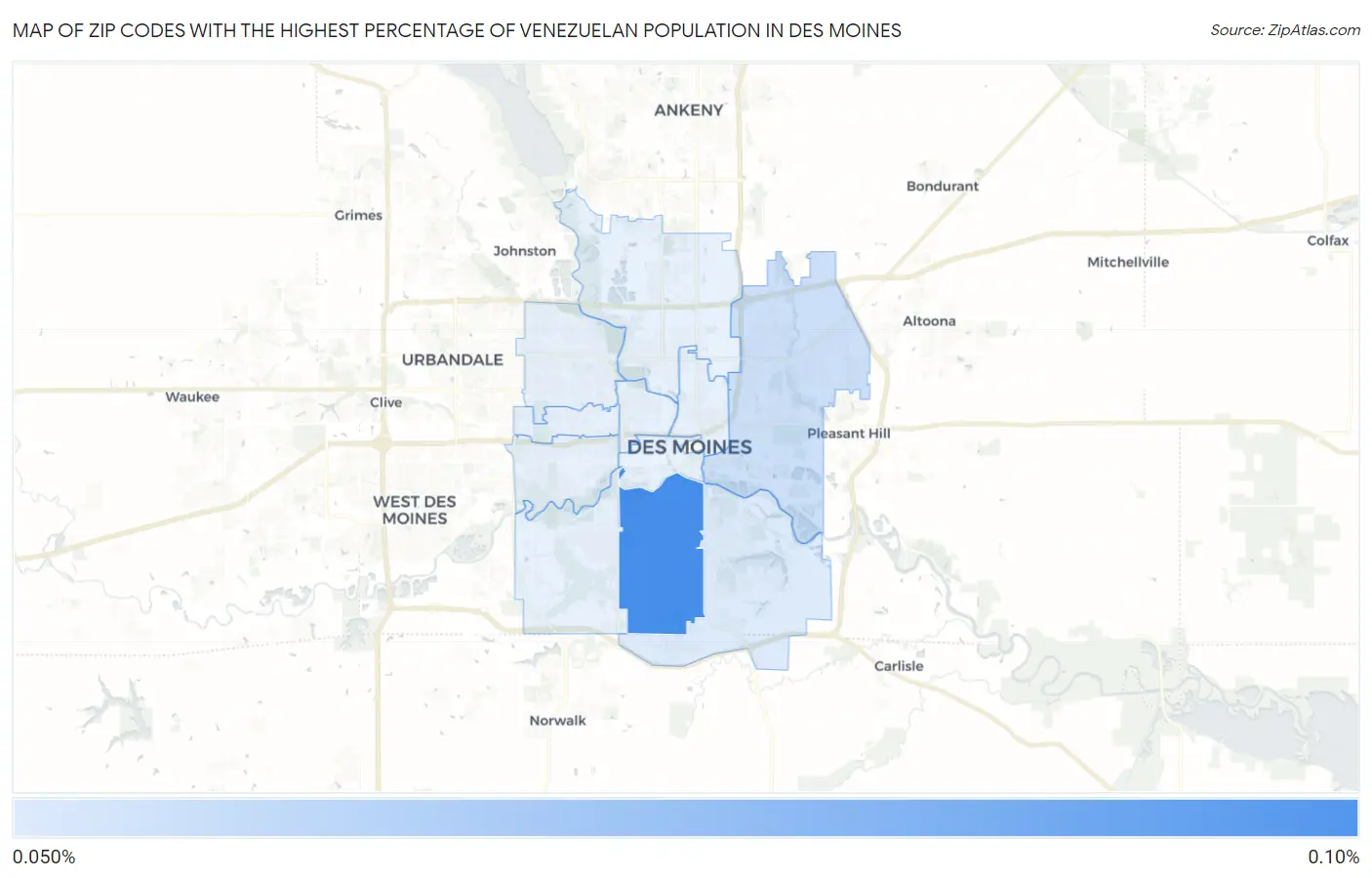 Zip Codes with the Highest Percentage of Venezuelan Population in Des Moines Map