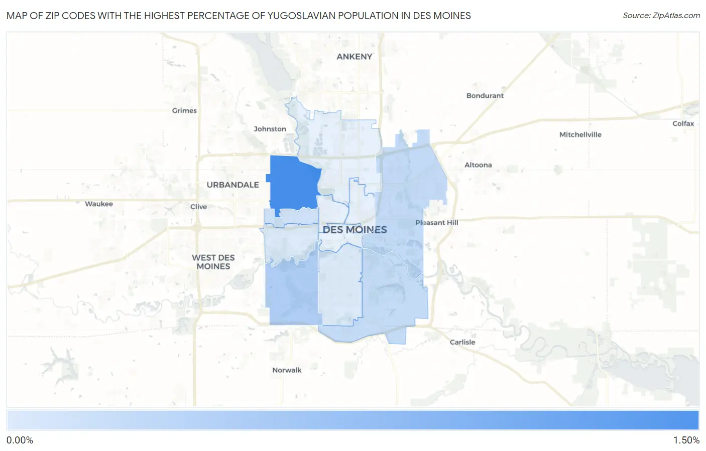 Zip Codes with the Highest Percentage of Yugoslavian Population in Des Moines Map