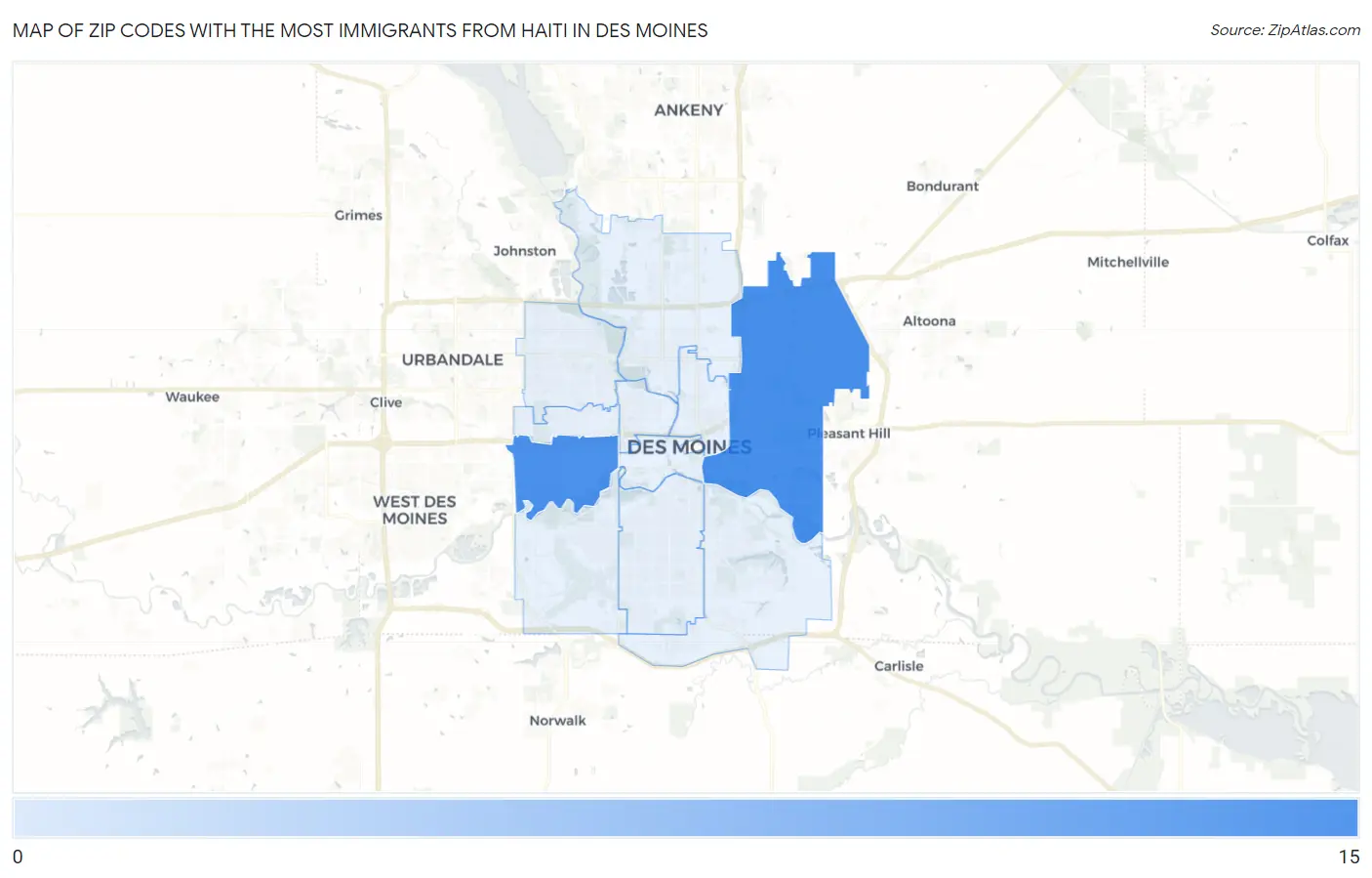 Zip Codes with the Most Immigrants from Haiti in Des Moines Map
