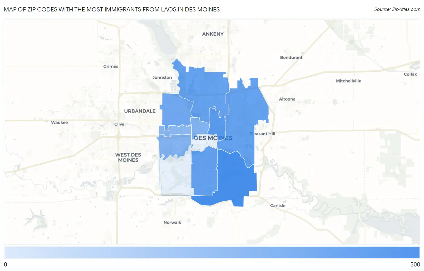 Zip Codes with the Most Immigrants from Laos in Des Moines Map