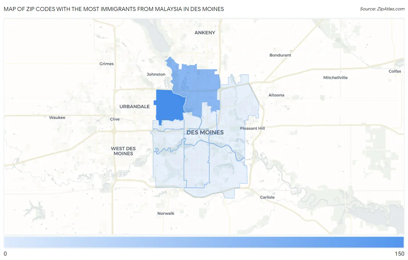 Zip Codes with the Most Immigrants from Malaysia in Des Moines Map