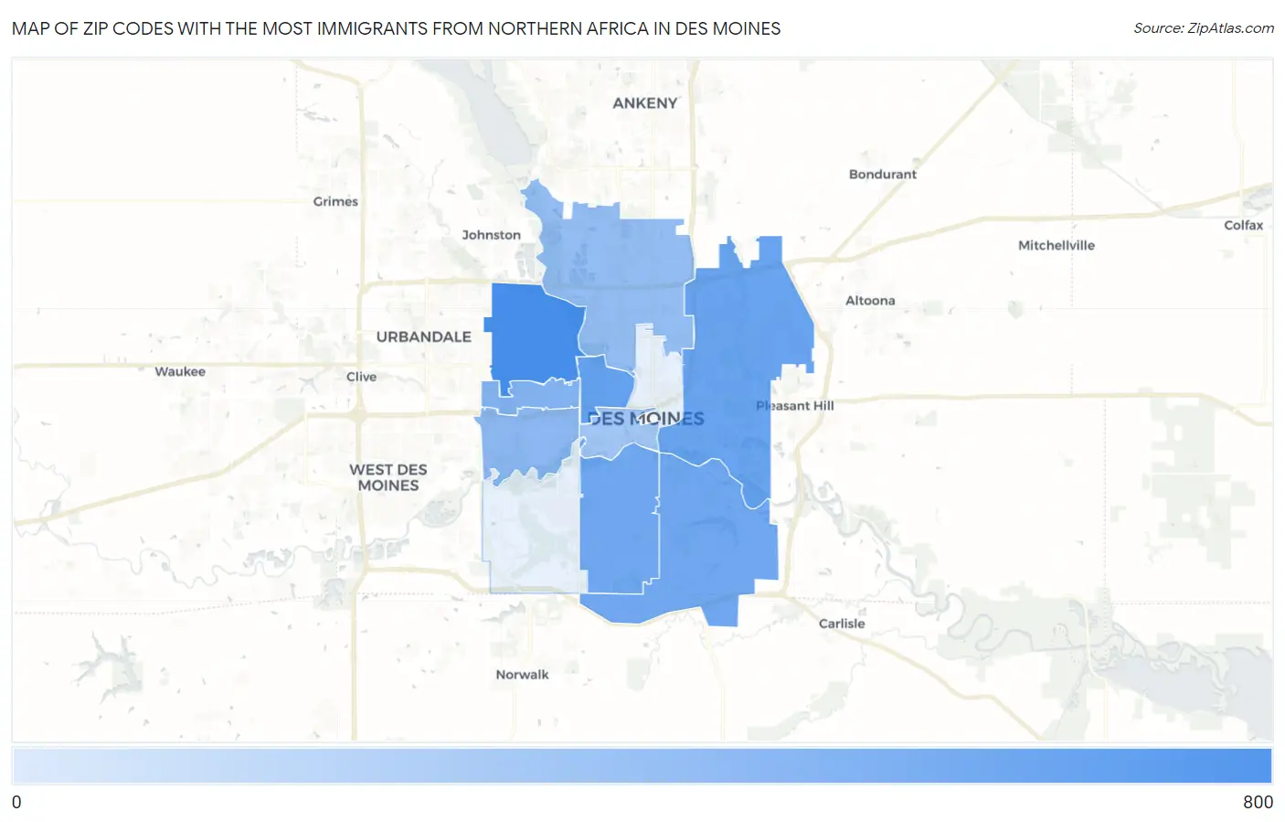 Zip Codes with the Most Immigrants from Northern Africa in Des Moines Map