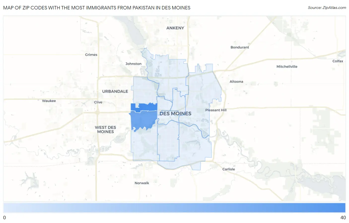 Zip Codes with the Most Immigrants from Pakistan in Des Moines Map