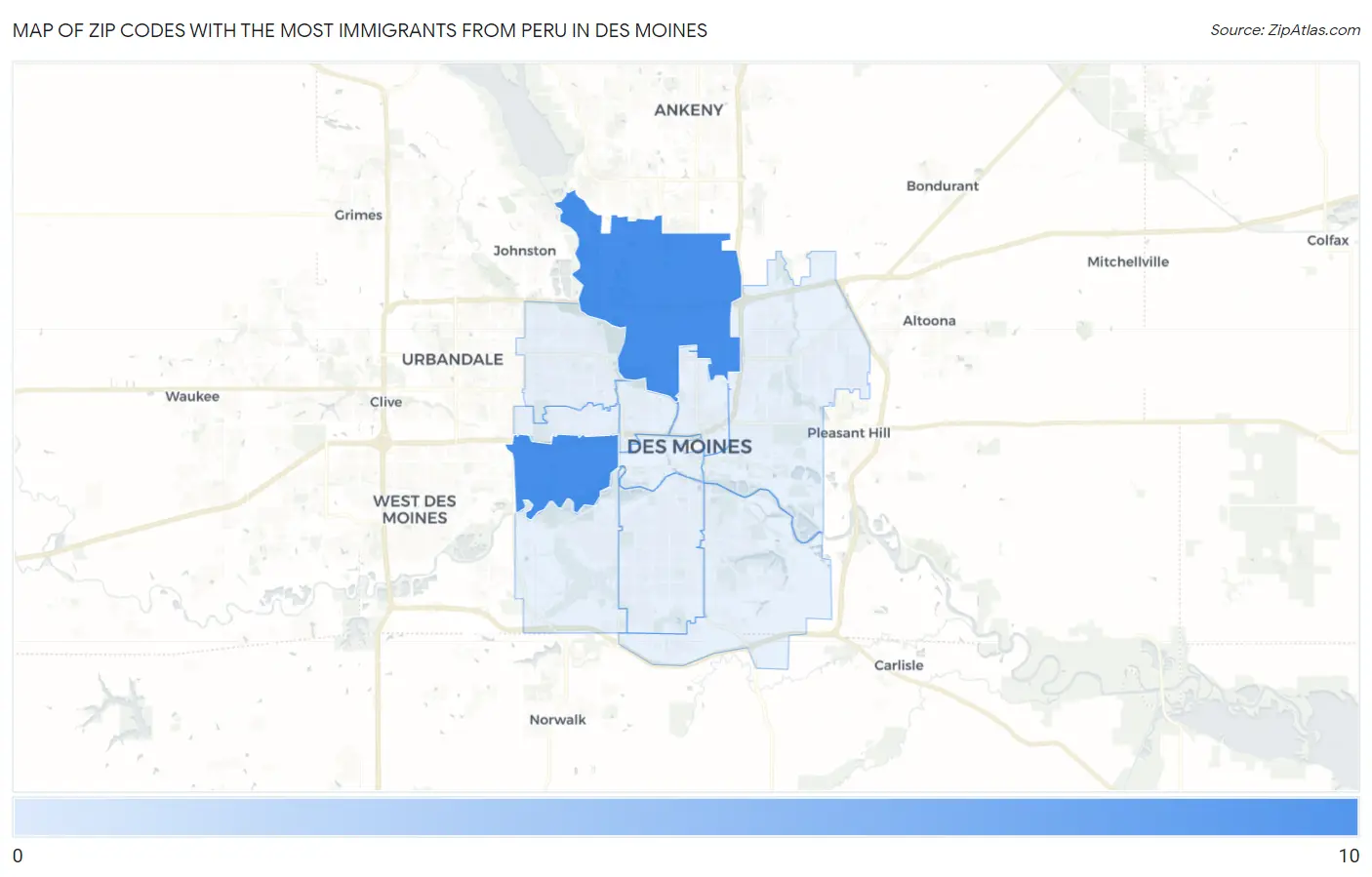 Zip Codes with the Most Immigrants from Peru in Des Moines Map