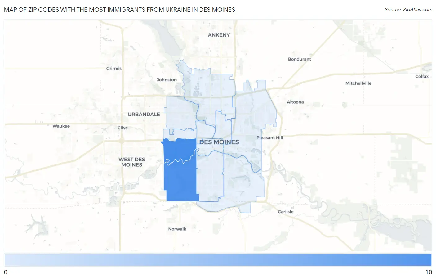 Zip Codes with the Most Immigrants from Ukraine in Des Moines Map
