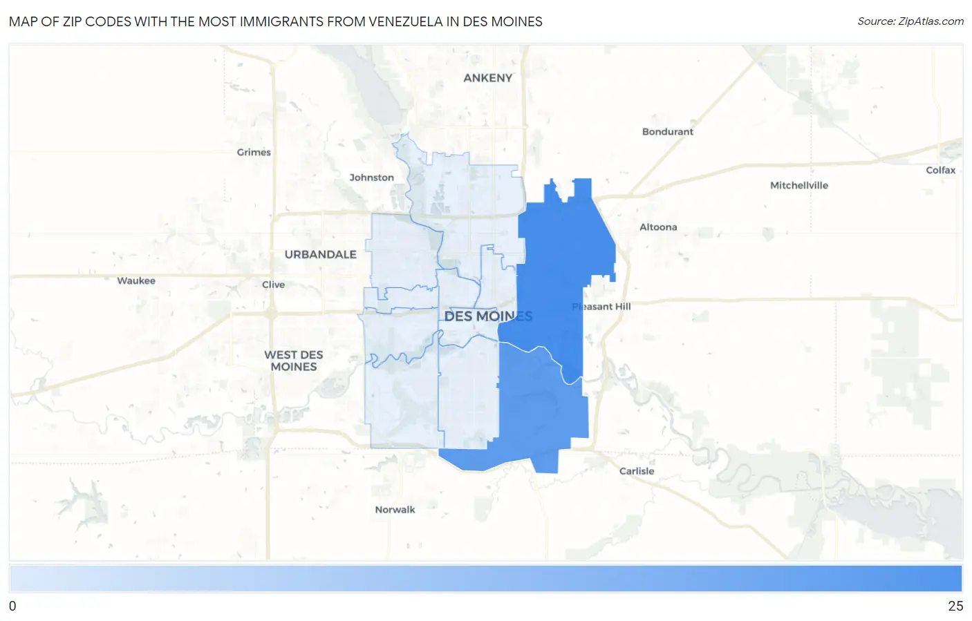 Zip Codes with the Most Immigrants from Venezuela in Des Moines Map
