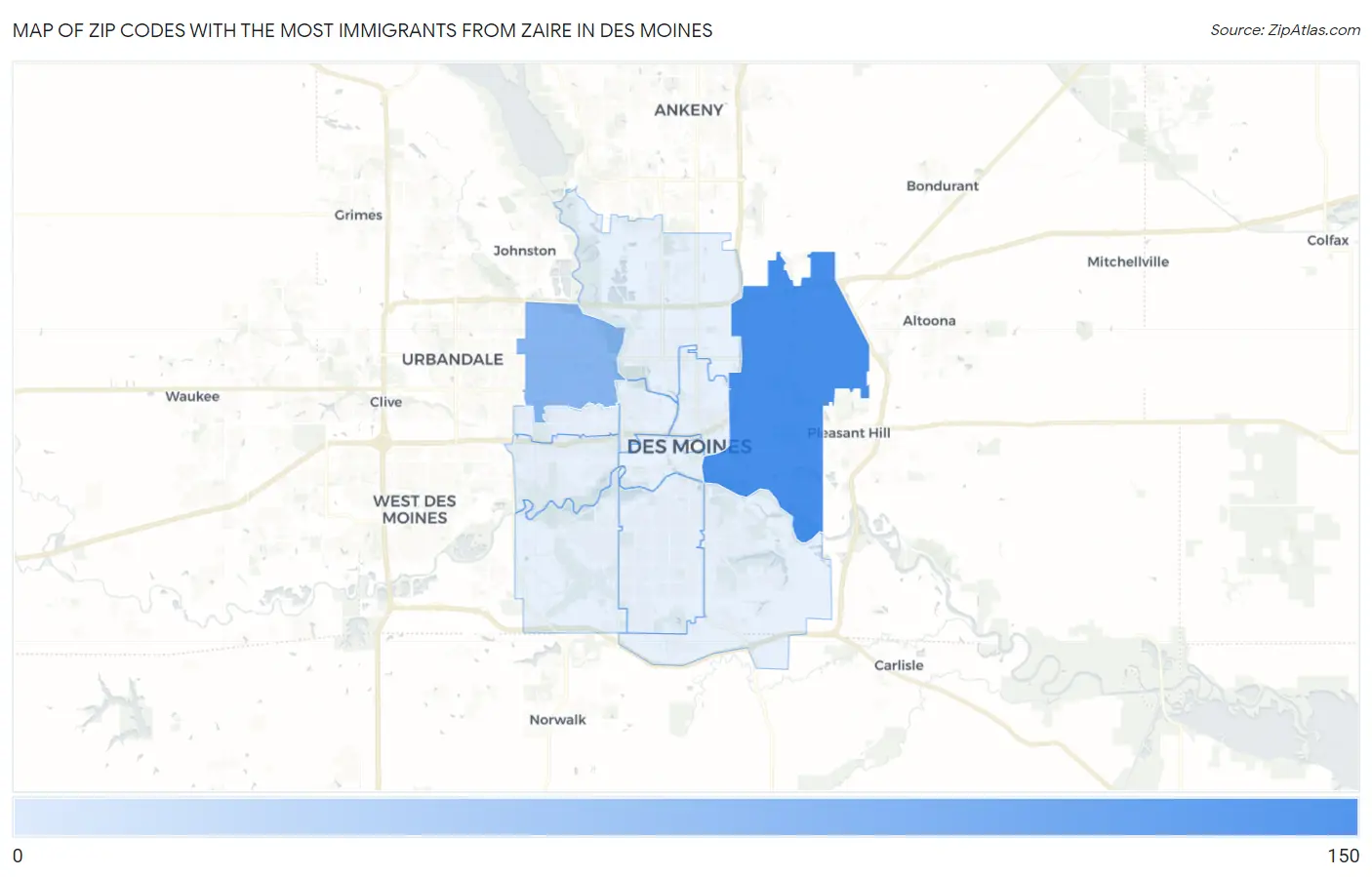 Zip Codes with the Most Immigrants from Zaire in Des Moines Map