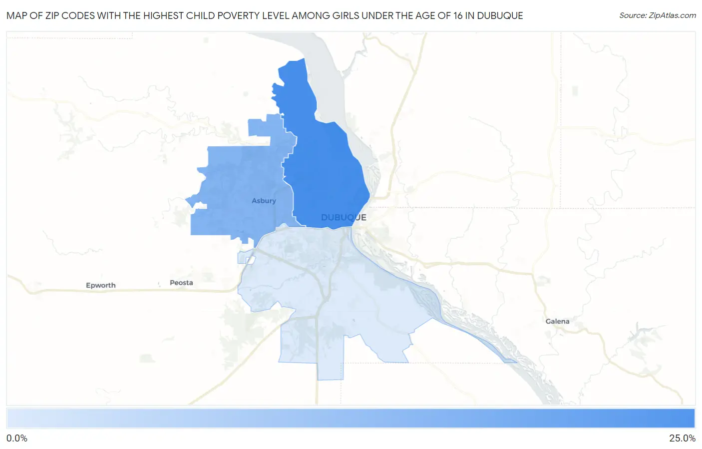 Zip Codes with the Highest Child Poverty Level Among Girls Under the Age of 16 in Dubuque Map
