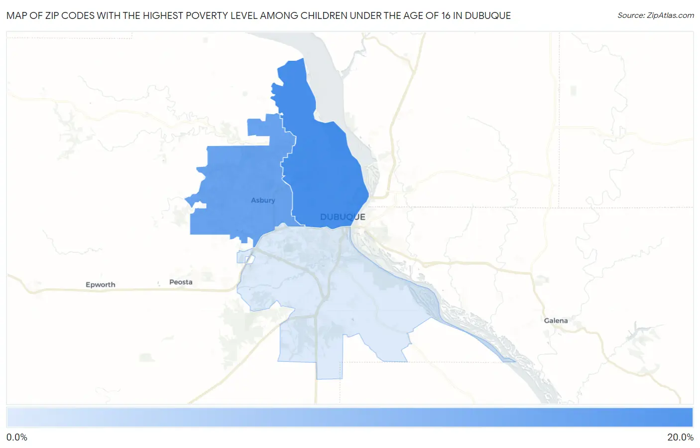 Zip Codes with the Highest Poverty Level Among Children Under the Age of 16 in Dubuque Map