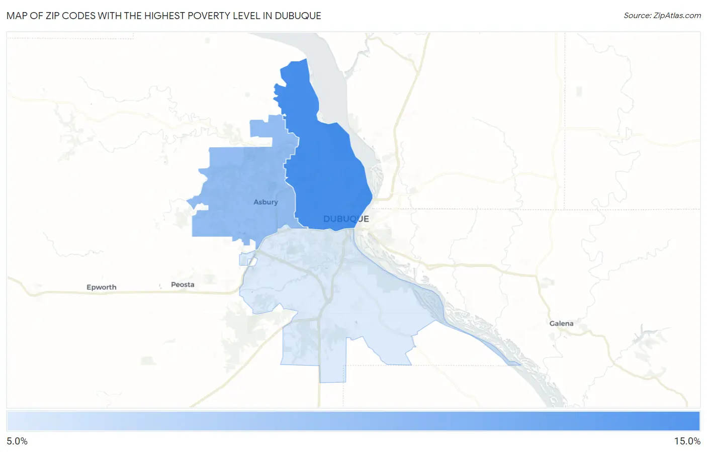 Zip Codes with the Highest Poverty Level in Dubuque Map