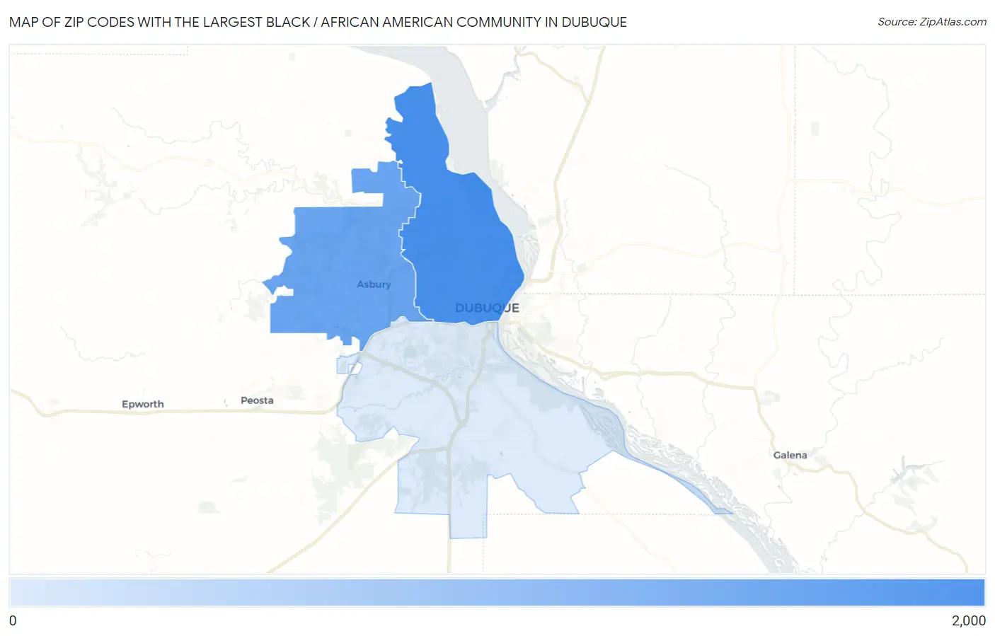 Zip Codes with the Largest Black / African American Community in Dubuque Map