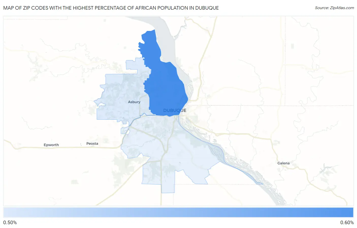 Zip Codes with the Highest Percentage of African Population in Dubuque Map