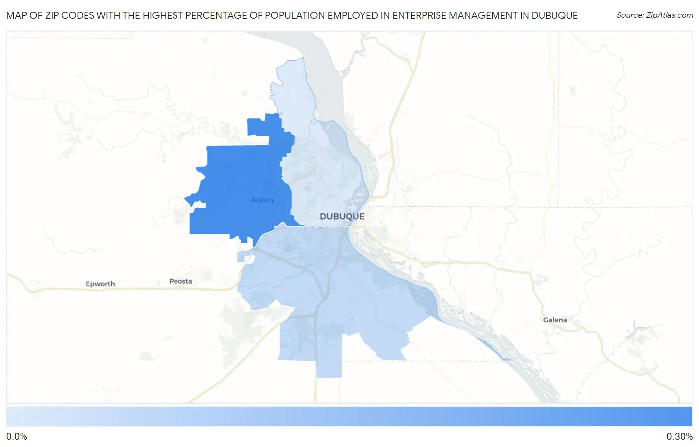 Zip Codes with the Highest Percentage of Population Employed in Enterprise Management in Dubuque Map