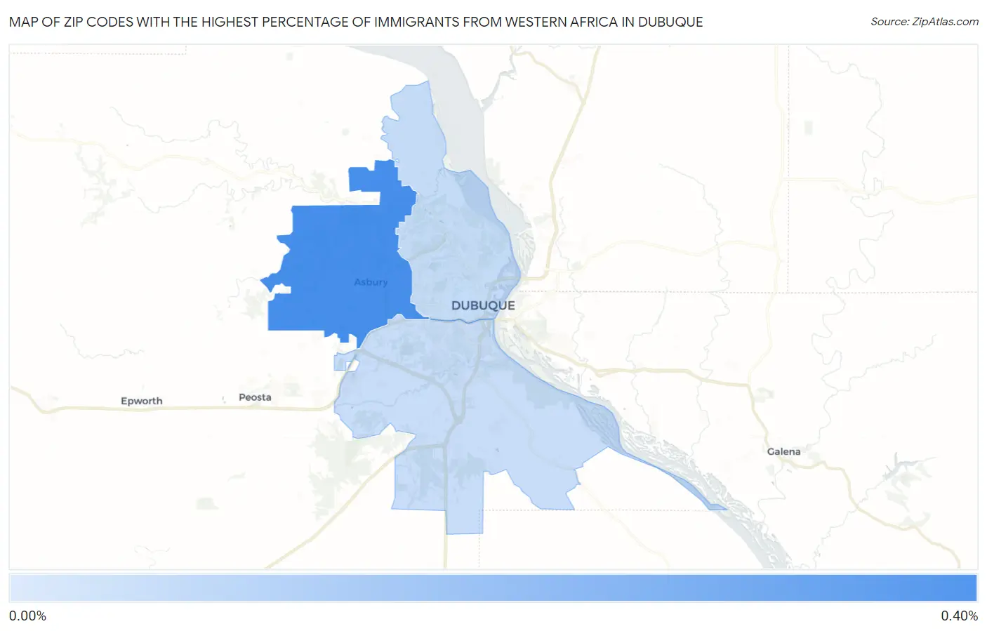 Zip Codes with the Highest Percentage of Immigrants from Western Africa in Dubuque Map