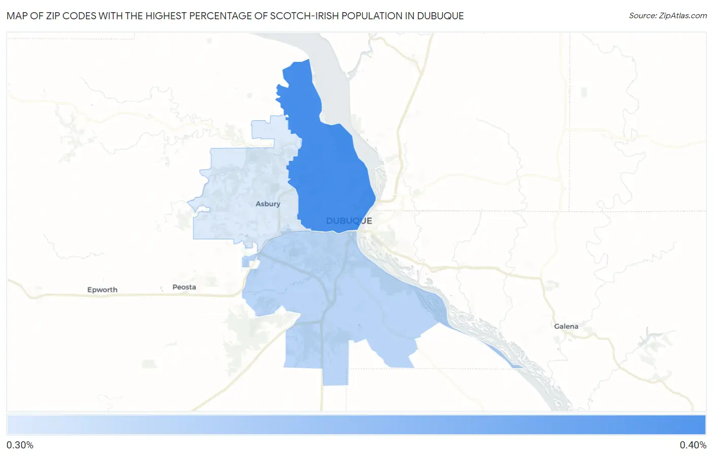 Zip Codes with the Highest Percentage of Scotch-Irish Population in Dubuque Map