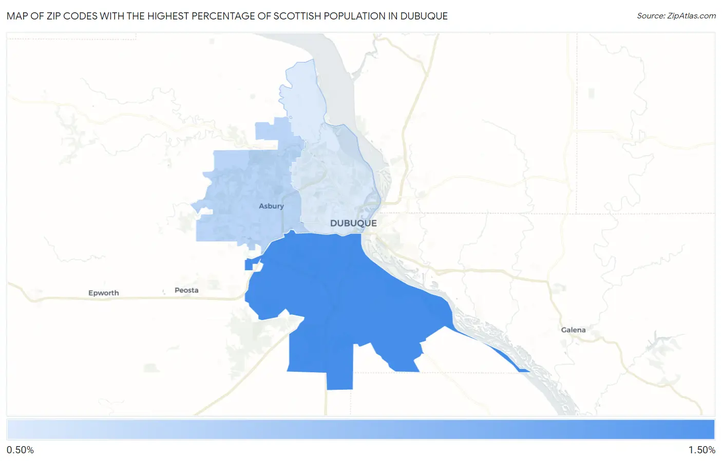 Zip Codes with the Highest Percentage of Scottish Population in Dubuque Map