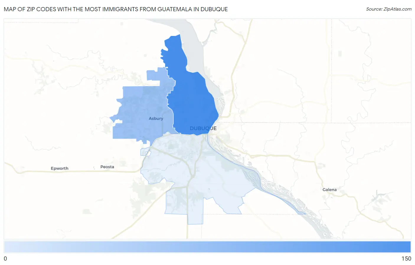 Zip Codes with the Most Immigrants from Guatemala in Dubuque Map