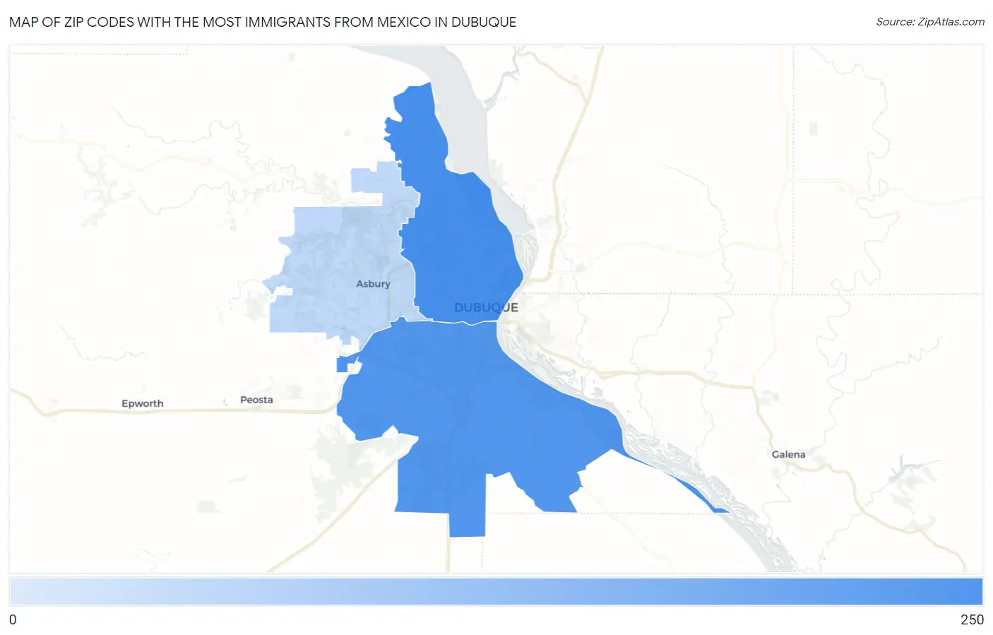 Zip Codes with the Most Immigrants from Mexico in Dubuque Map
