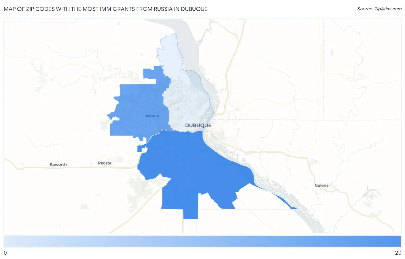 Zip Codes with the Most Immigrants from Russia in Dubuque Map