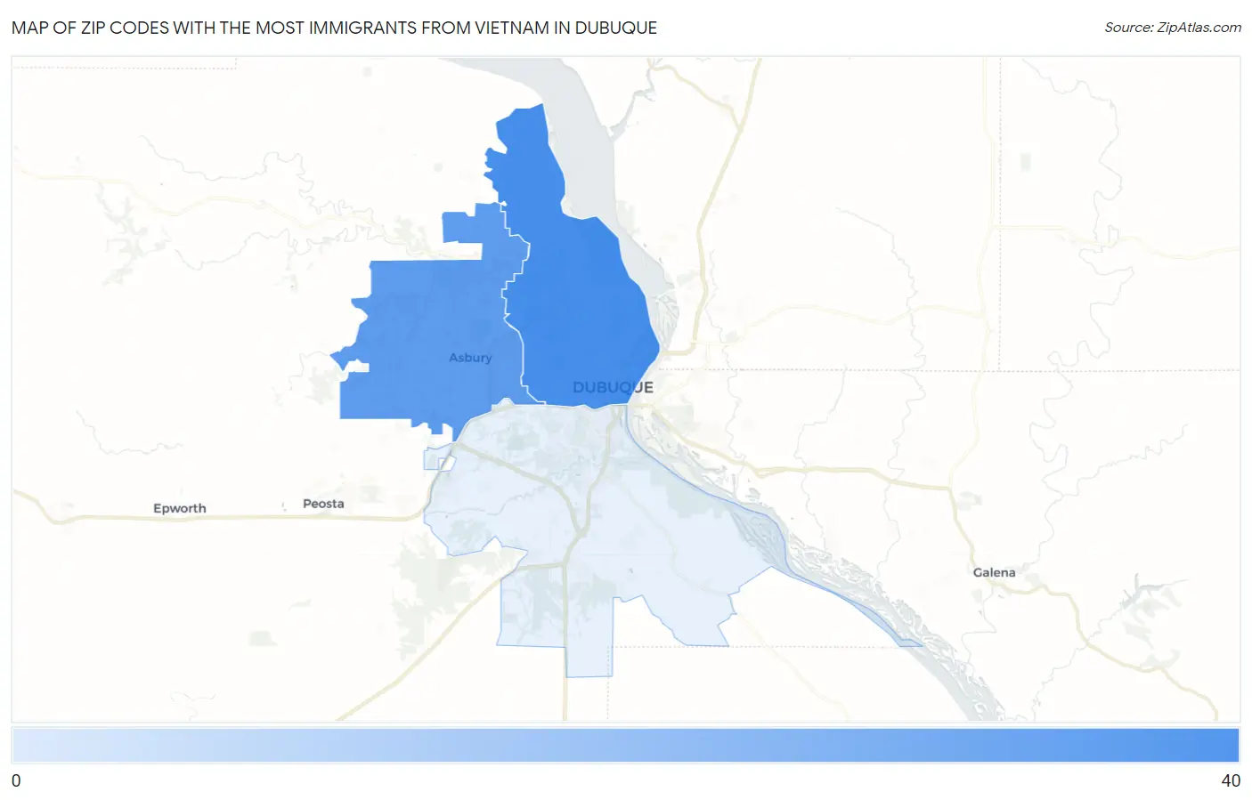 Zip Codes with the Most Immigrants from Vietnam in Dubuque Map