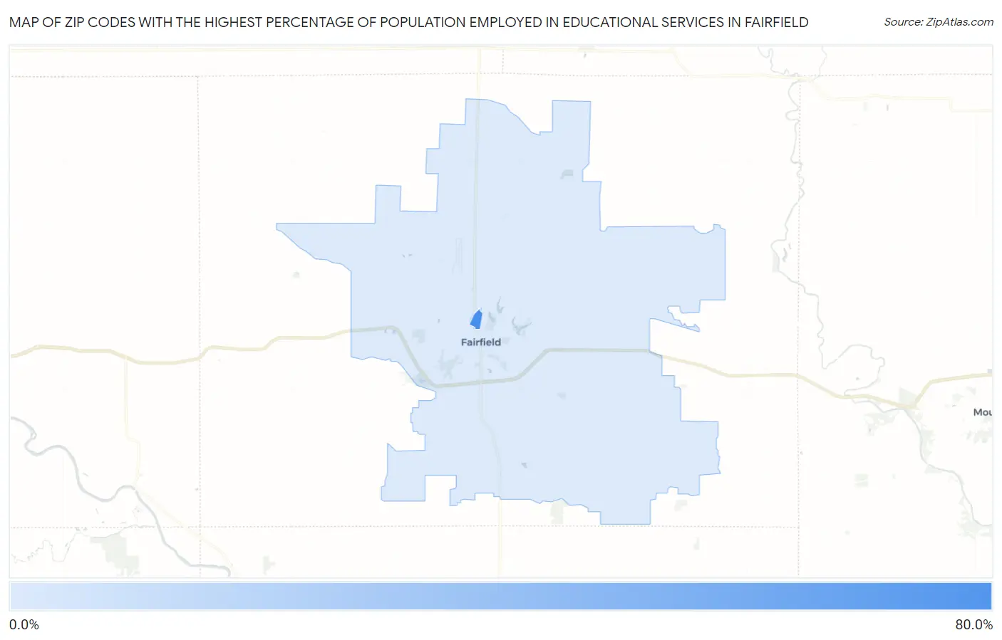 Zip Codes with the Highest Percentage of Population Employed in Educational Services in Fairfield Map